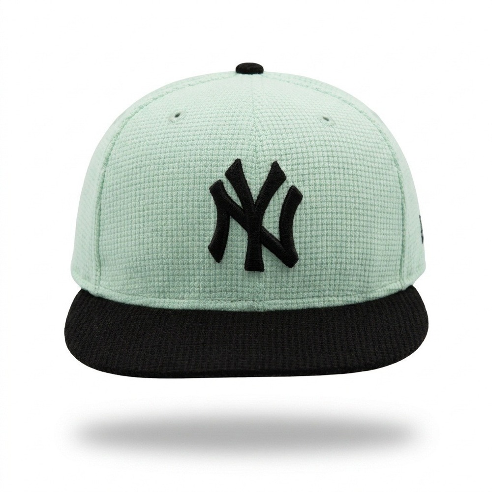 NY Yankees New Era Fitted Hat Mens 7 1/8 Mint Black Waffle Knit 59FIFTY **NEW**